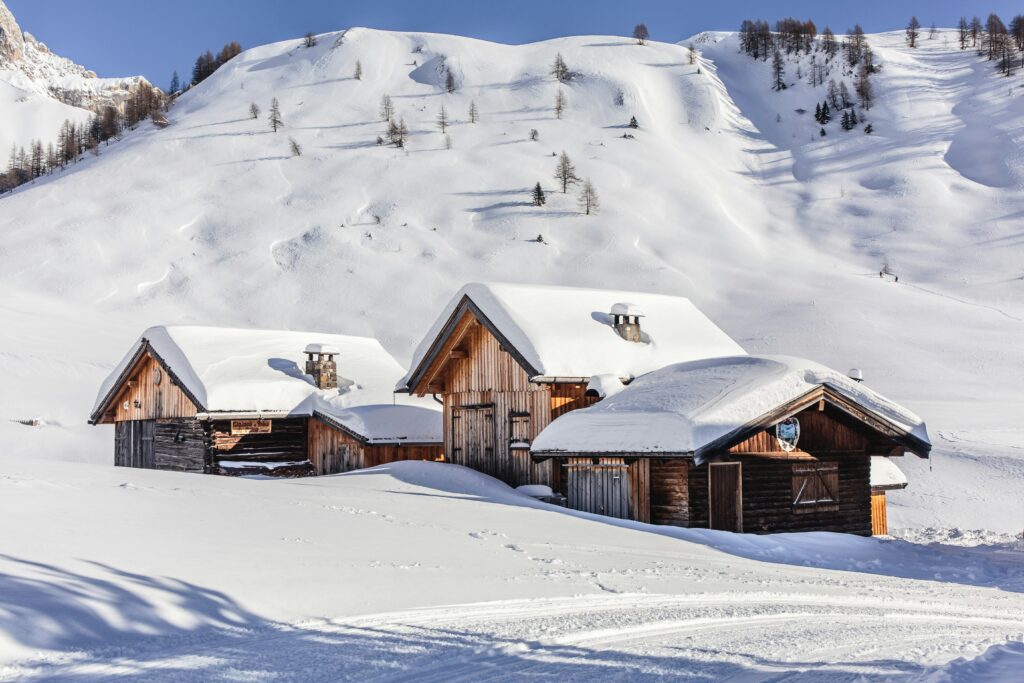 Snowy romantic winter cabins